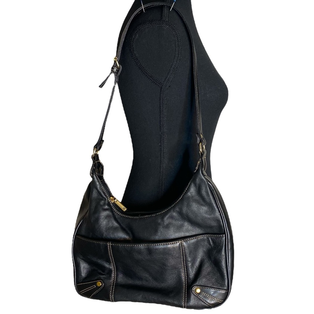 NATURALIZER Black Faux Leather Shoulder Bag Purse Hobo Zipper Adjustable Strap